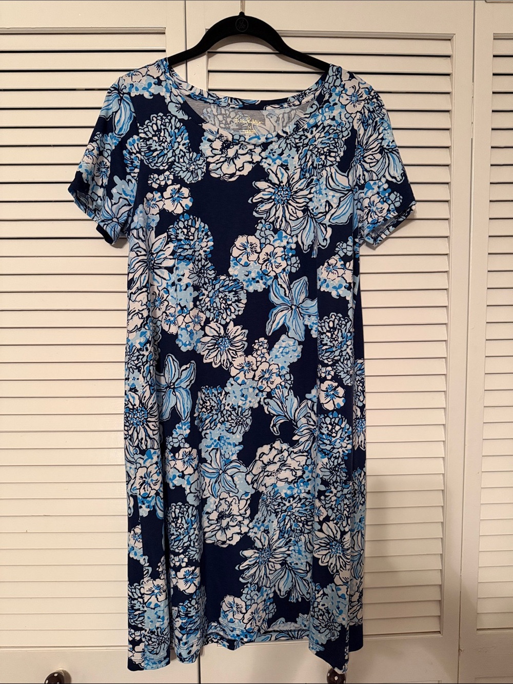 Lilly Pulitzer Navy & Light Blue Floral Short-Sleeve Midi Dress